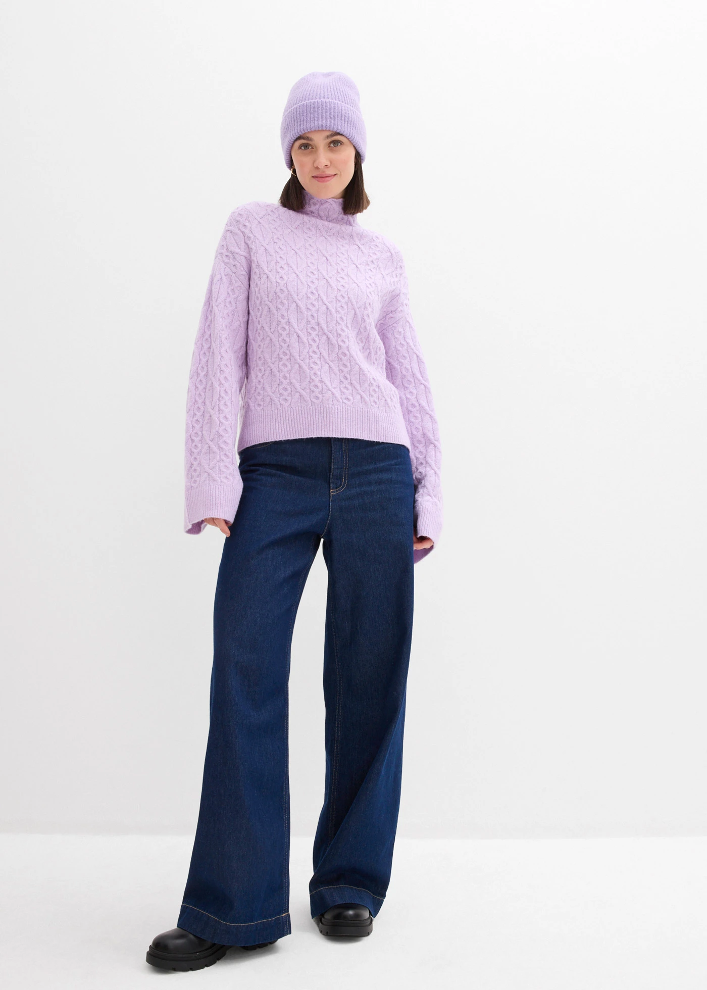 Pulover cu model tricotat în torsade • liliachiu pastel melanj • magazin bonprix