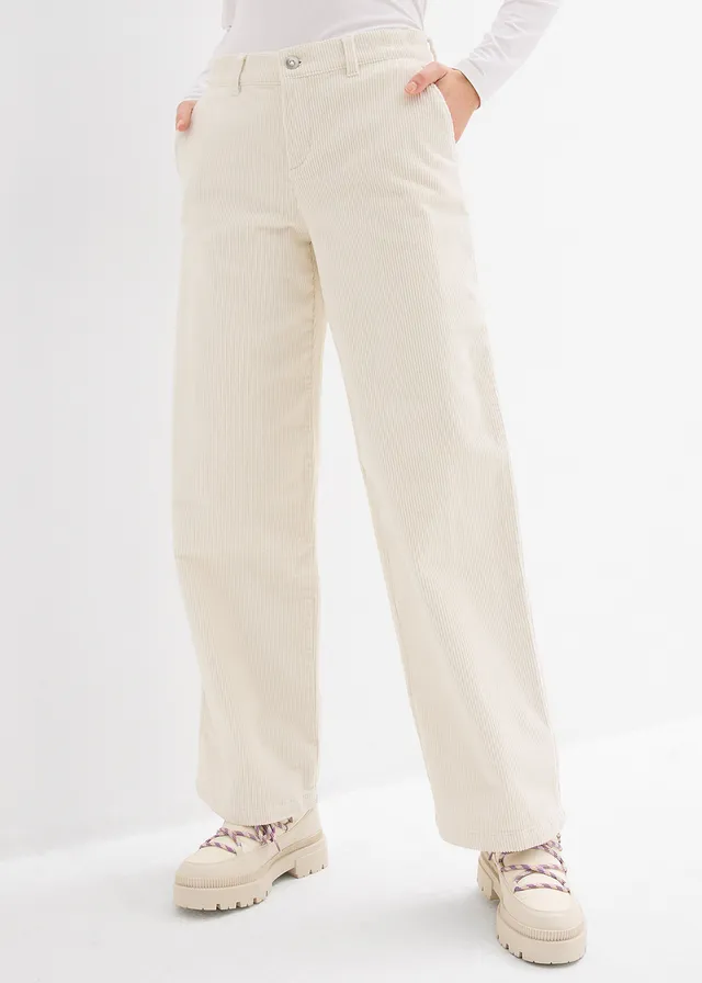 Pantalon large en velours côtelé, Couleur: blanc nacré