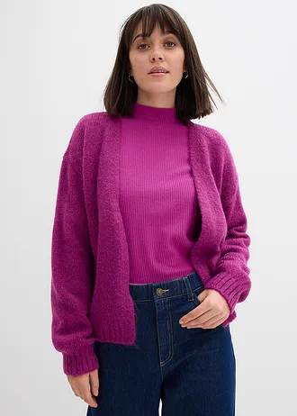 Oversize-pletený sveter, skrátený • tmavofuksiová • obchod bonprix