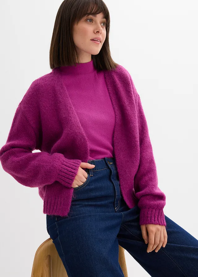 Gilet raccourci en maille oversize fuchsia foncé