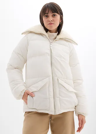 Geacă matlasată cu guler din material teddy • alb perlat • magazin bonprix