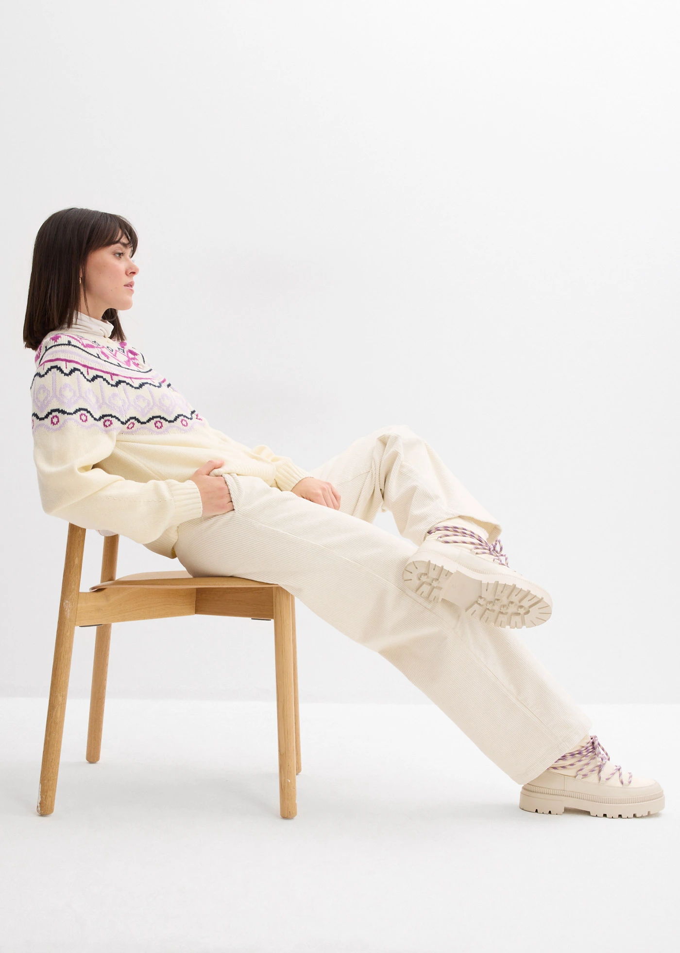 Wijde corduroy broek van een katoenmix • parelwit • bonprix online shop