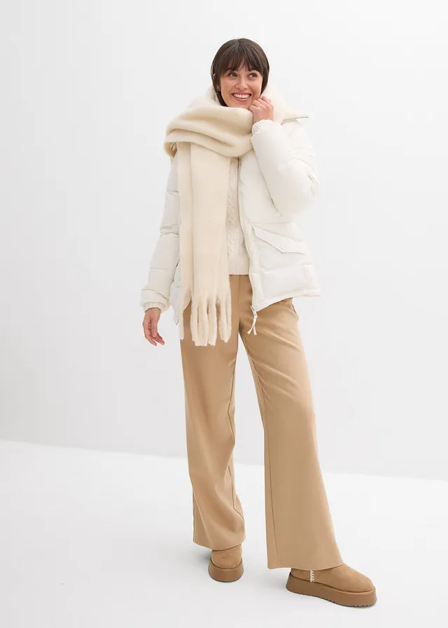 Doudoune avec col à doublure peluche, Couleur: blanc nacré
