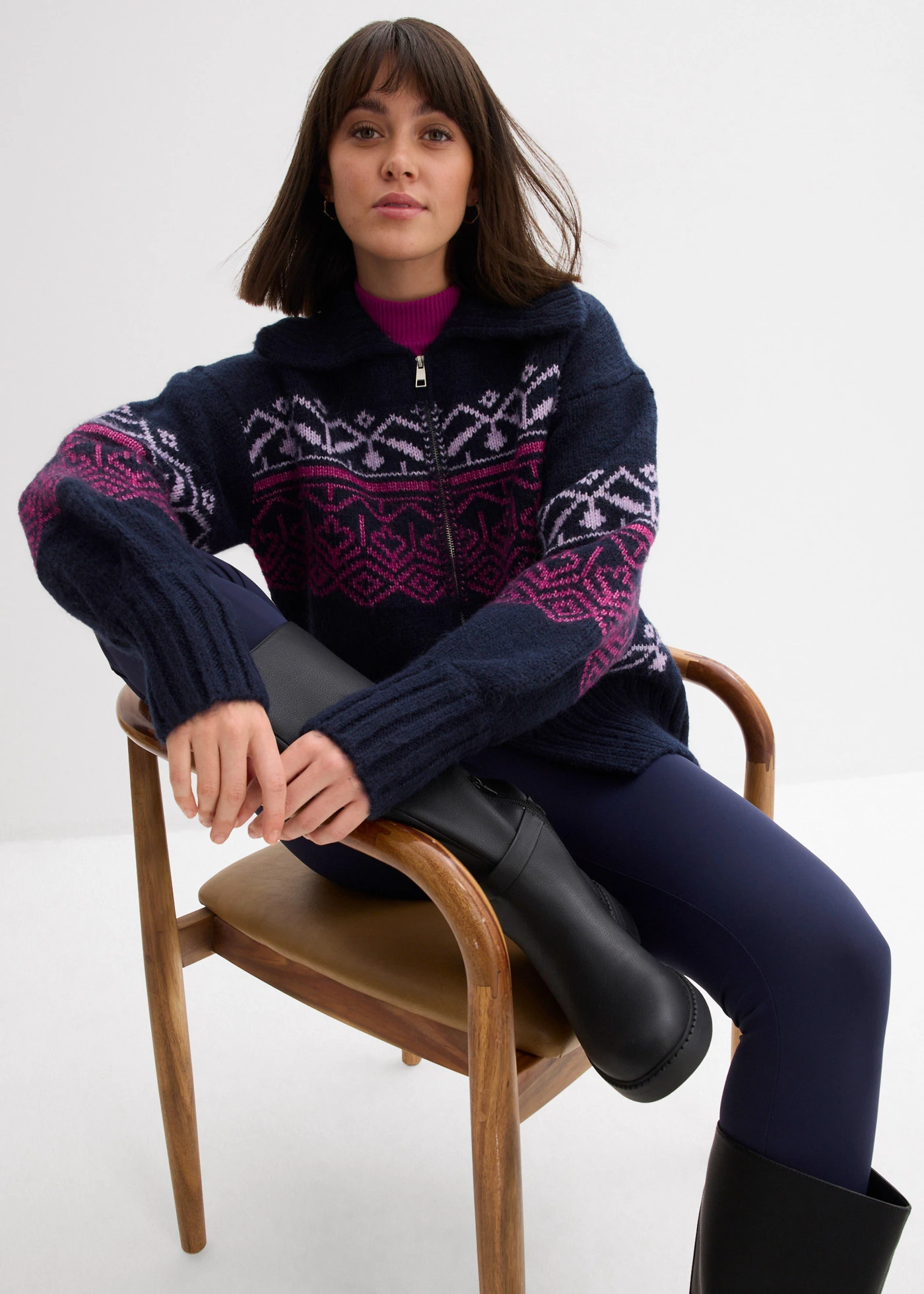 Gilet en maille à motif norvégien • bleu foncé • Boutique bonprix