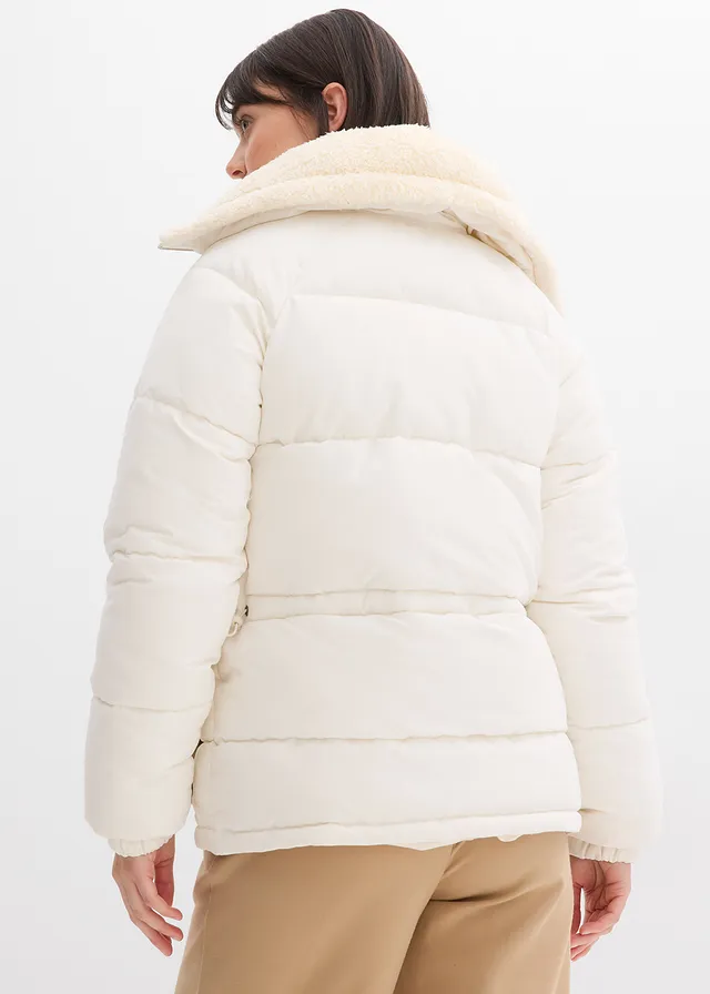 Doudoune avec col à doublure peluche, Couleur: blanc nacré