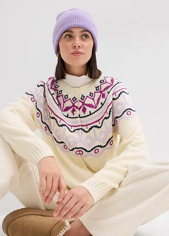 Oversize pletený kabátek s norským vzorem • perlově bílá s norským vzorem • bonprix obchod