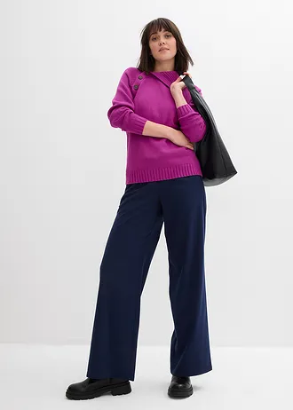 Broek met comfortband in een wollen look, Kleur: donkerblauw