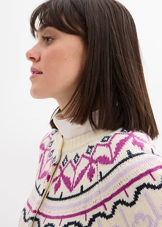 Jachetă tricotată oversized, model norvegian • alb perlat, model norvegian • magazin bonprix