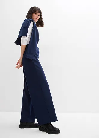 Pantalon large et confortable en Punto di Roma, Couleur: bleu foncé