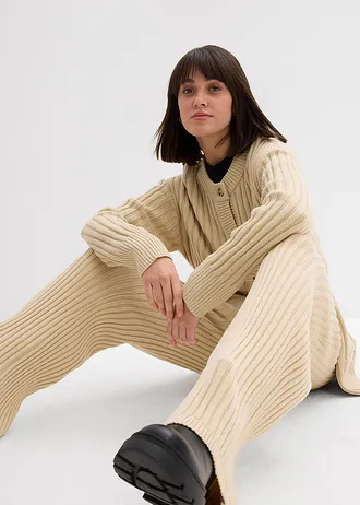 Pantaloni din tricot fin și moale cu viscoză • bej nisipiu mat • magazin bonprix