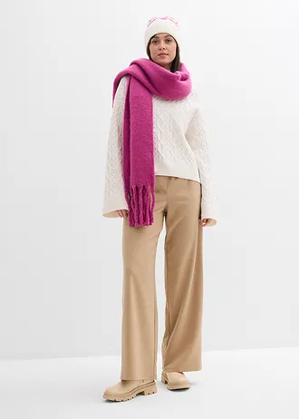 Pantaloni cu aspect de lână cu talie comodă, culoare: kaki deschis