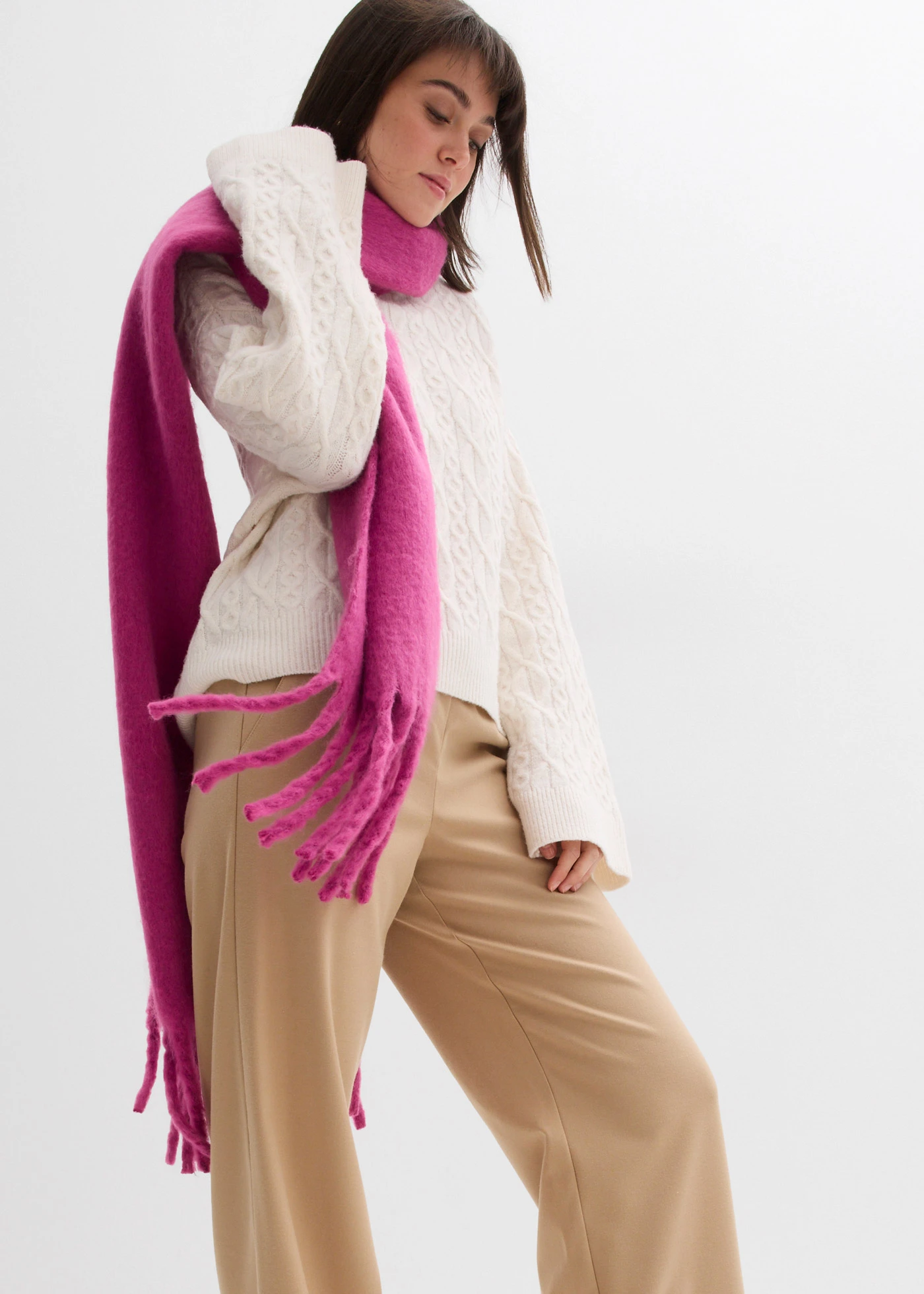 Pantaloni cu aspect de lână cu talie comodă • kaki deschis • magazin bonprix