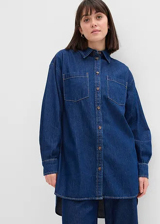 Chemisier oversize en jean épais, 100% coton • bleu foncé denim brut • Boutique bonprix