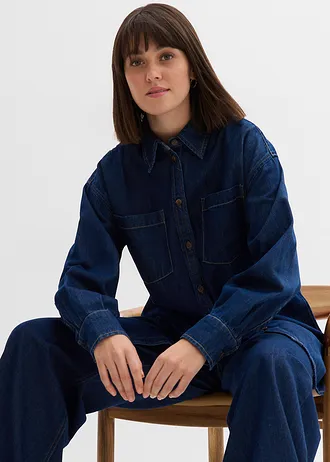 Džínová halenka z těžkého denimu, čistá bavlna, oversize střih • sytě modrý denim unwashed • bonprix obchod