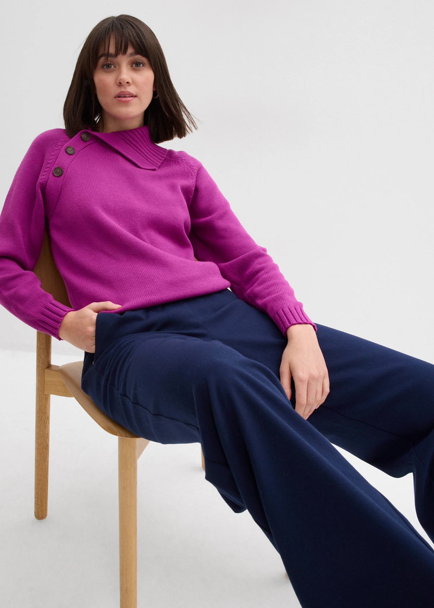 Pantaloni cu aspect de lână cu talie comodă • bleumarin • magazin bonprix