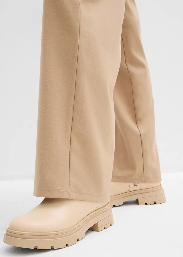 Broek met comfortband in een wollen look • lichtkaki • product-page.page-title-suffix