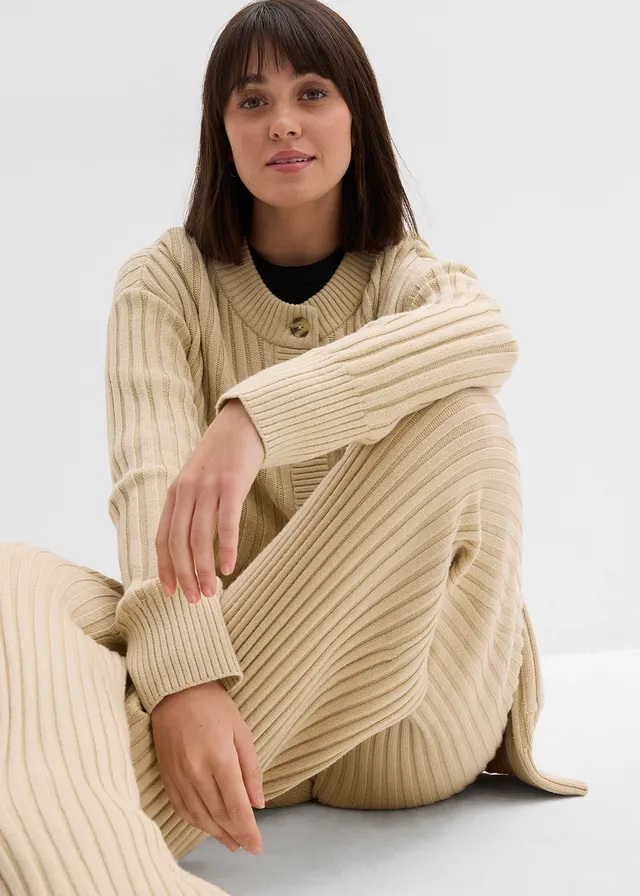 Pantaloni din tricot fin și moale cu viscoză • bej nisipiu mat • magazin bonprix