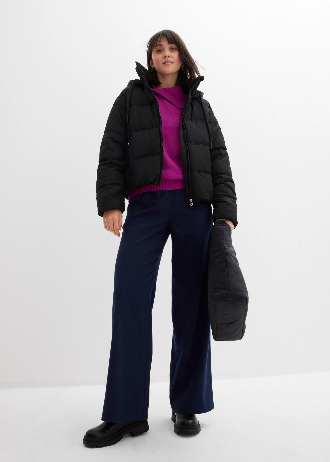 Rövid steppelt dzseki • fekete • bonprix áruház