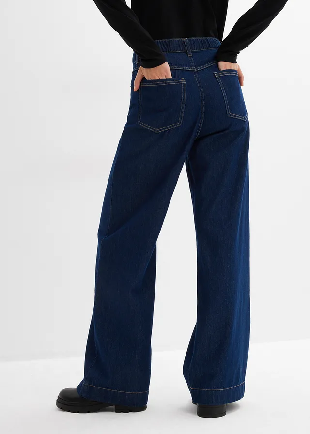 Blugi Wide Leg, High Waist, culoare: bleumarin denim