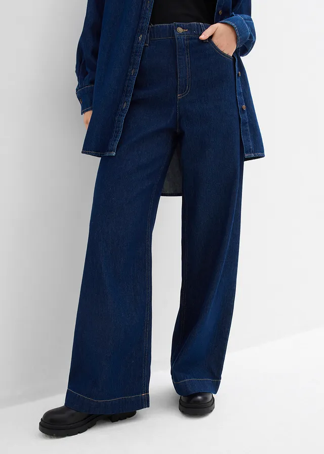 Blugi Wide Leg, High Waist, culoare: bleumarin denim