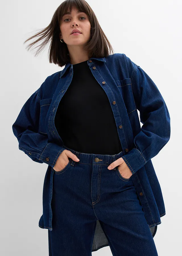 Wide Leg farmer, High Waist • sötétkék denim • bonprix áruház