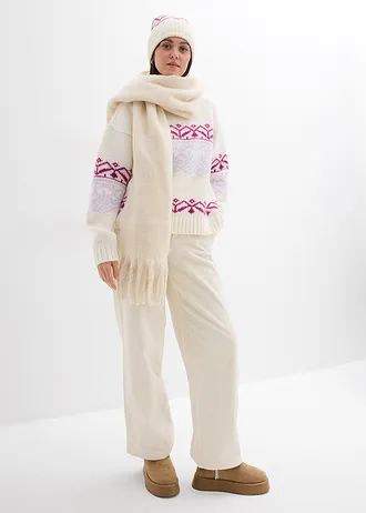 Sweter z norweskim wzorem • biały perłowy • sklep bonprix