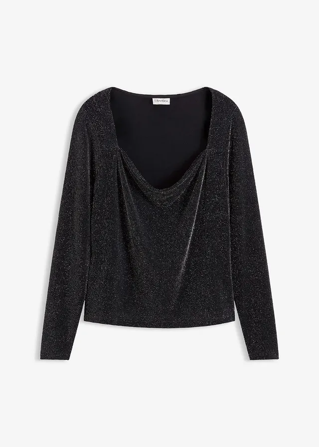 Top cu decolteu în cascadă • negru • magazin bonprix