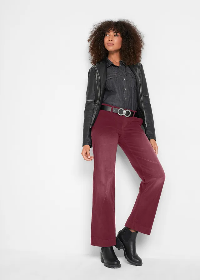 Stretch corduroy broek, wijd, Kleur: esdoornrood