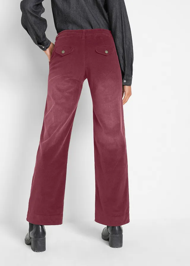 Pantalon large en velours côtelé extensible, Couleur: rouge érable