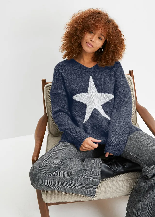 Pull motif étoile, Couleur: bleu foncé