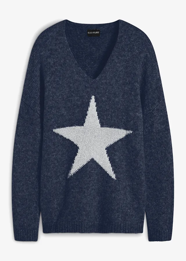 Pull motif étoile, Couleur: bleu foncé