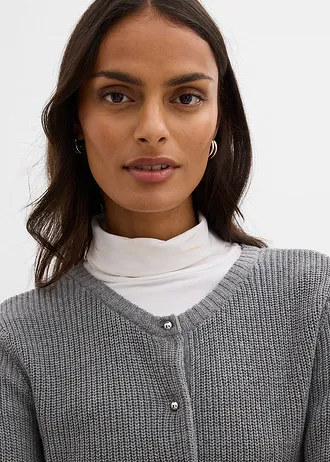 Pletený kabátek s ozdobnými knoflíky, z vlněné směsi • šedý melír • bonprix obchod