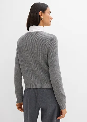 Vest van wolmix met decoratieve knopen, Kleur: grijs gemêleerd