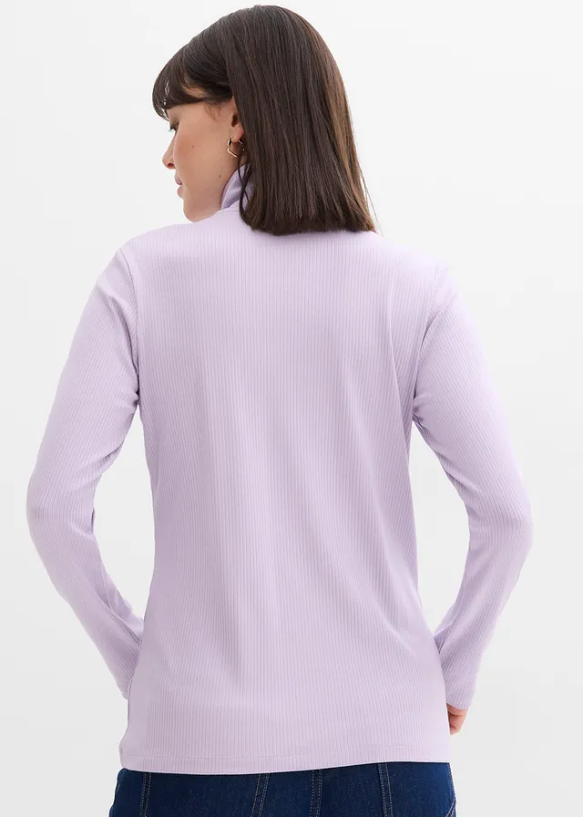 Geribd shirt in een zachte viscosemix, Kleur: zacht lila