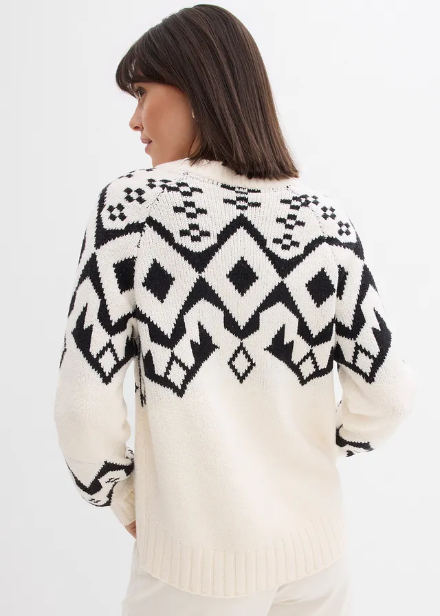 Pulover cu model norvegian • alb perlat • magazin bonprix