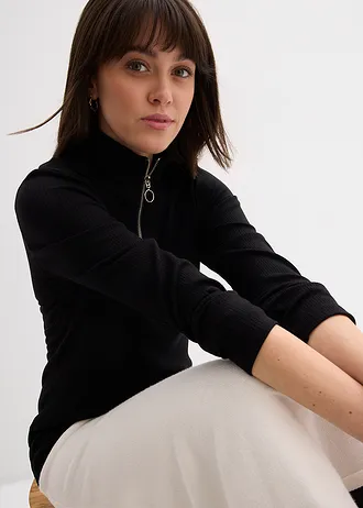 Bluză ripsată din material moale cu viscoză • negru • magazin bonprix