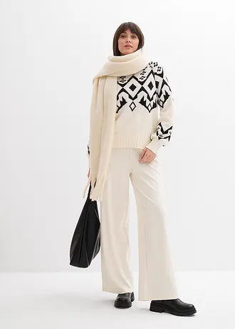 Pulover cu model norvegian • alb perlat • magazin bonprix