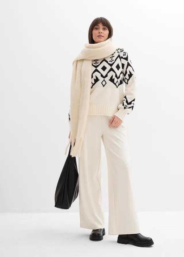 Oversized Noorse trui parelwit