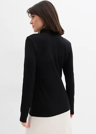 Geribd shirt in een zachte viscosemix, Kleur: zwart