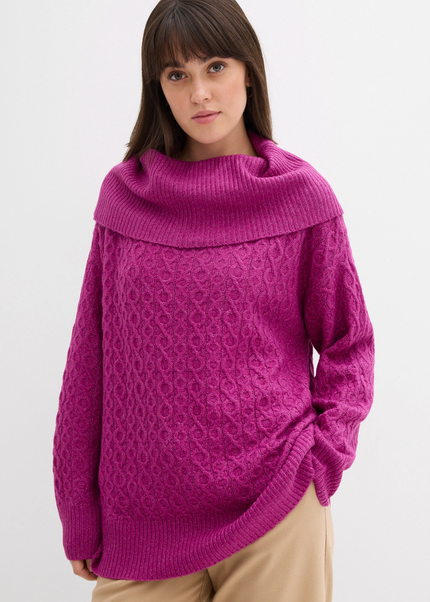 Pull à motif torsadé • fuchsia foncé • Boutique bonprix
