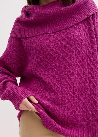 Grof gebreide trui met kabelpatroon • donkerfuchsia • bonprix online shop