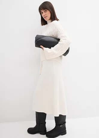 Jupe midi en maille douce • blanc nacré • Boutique bonprix