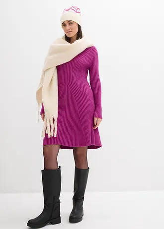 Rochie mini tricotată din amestec moale de viscoză, culoare: fucsia închis