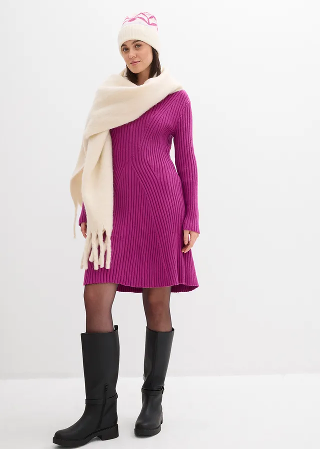 Robe courte en maille douce fuchsia foncé