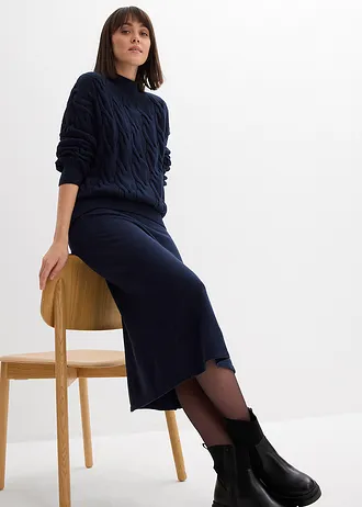 Fustă midi tricotată din amestec moale de viscoză • bleumarin • magazin bonprix