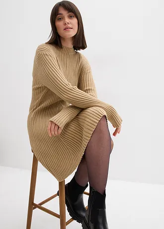 Rochie mini tricotată din amestec moale de viscoză • kaki deschis • magazin bonprix