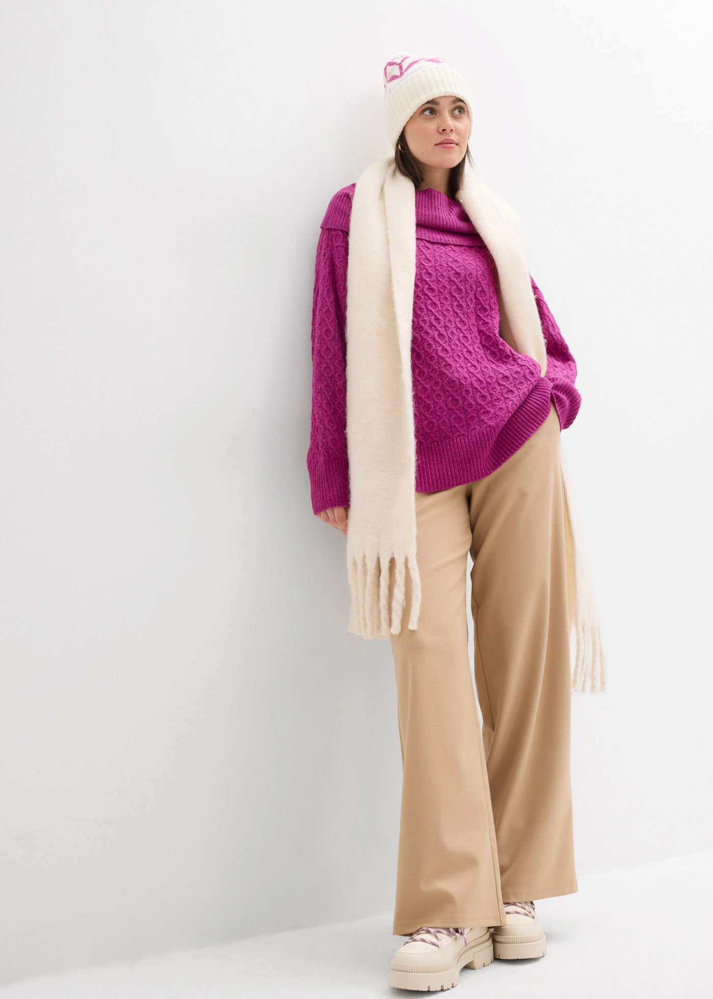 Pulover cu model cu torsade • fucsia închis • magazin bonprix