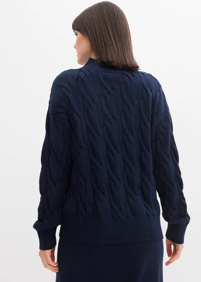 Oversized trui in een zachte viscosemix • donkerblauw • product-page.page-title-suffix