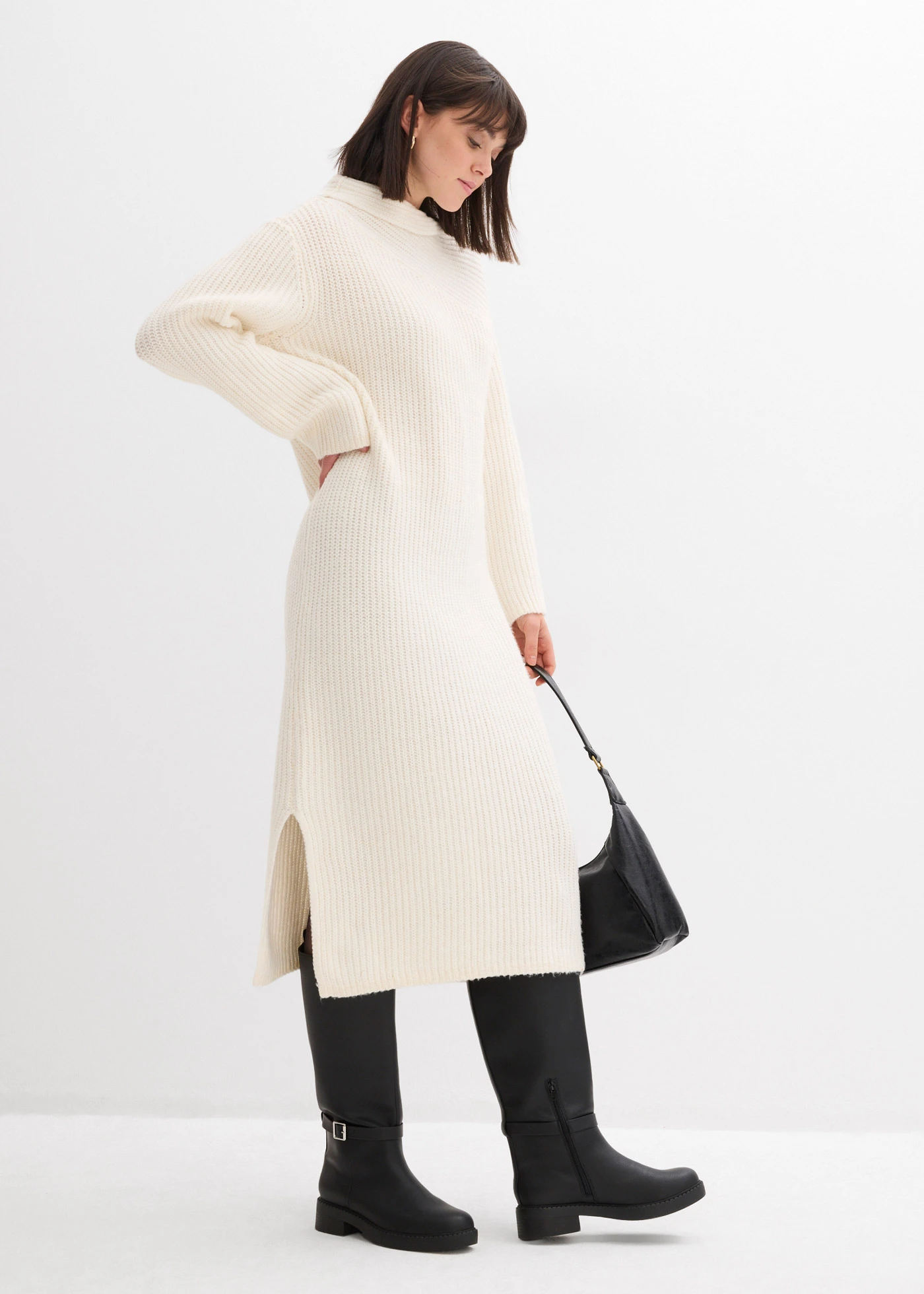 Žebrované pletené šaty • perlově bílá • bonprix obchod