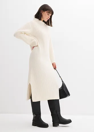 Geribde, gebreide jurk, Kleur: parelwit